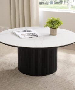 Osaka Round Japandi Marble Coffee Table, Black