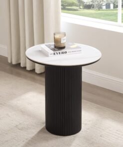 Osaka Round Japandi Marble Side Table, Black
