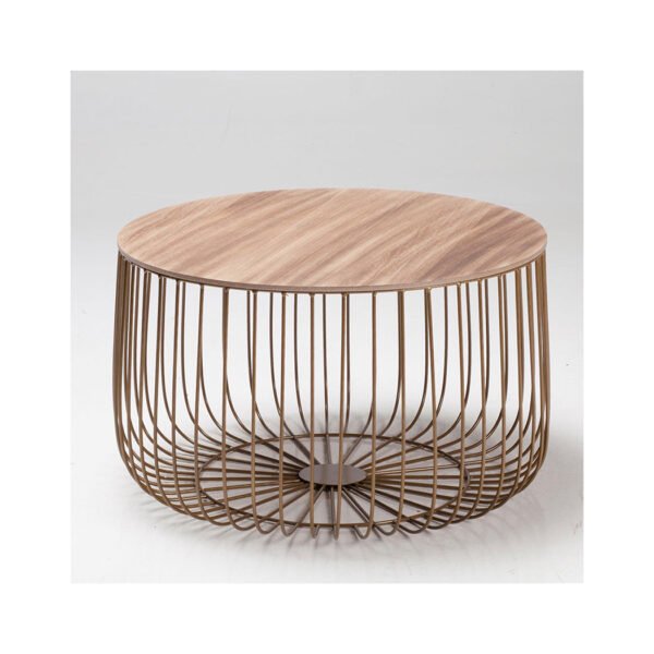 Enzo Large Cage Table Oak Top Gold Frame - Image 2